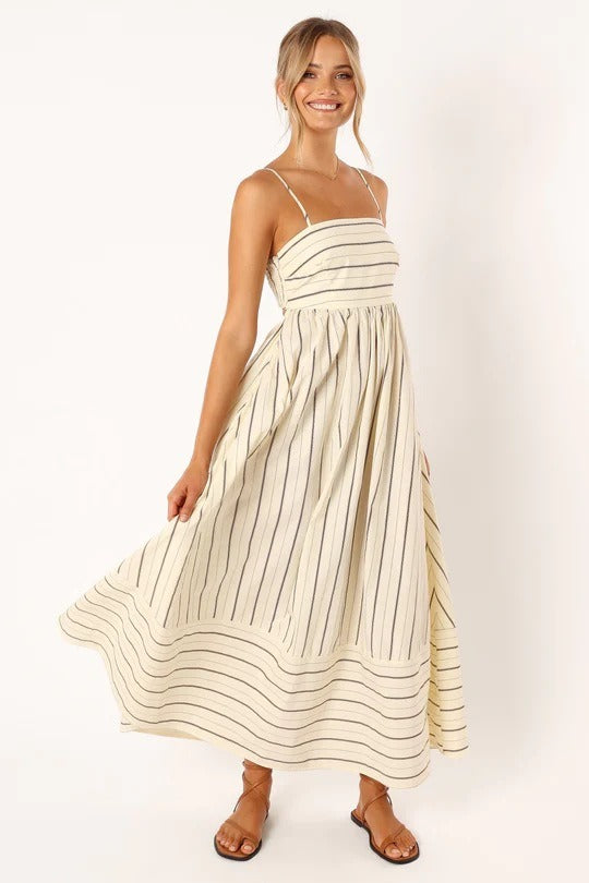 Striped sleeveless halter backless dress