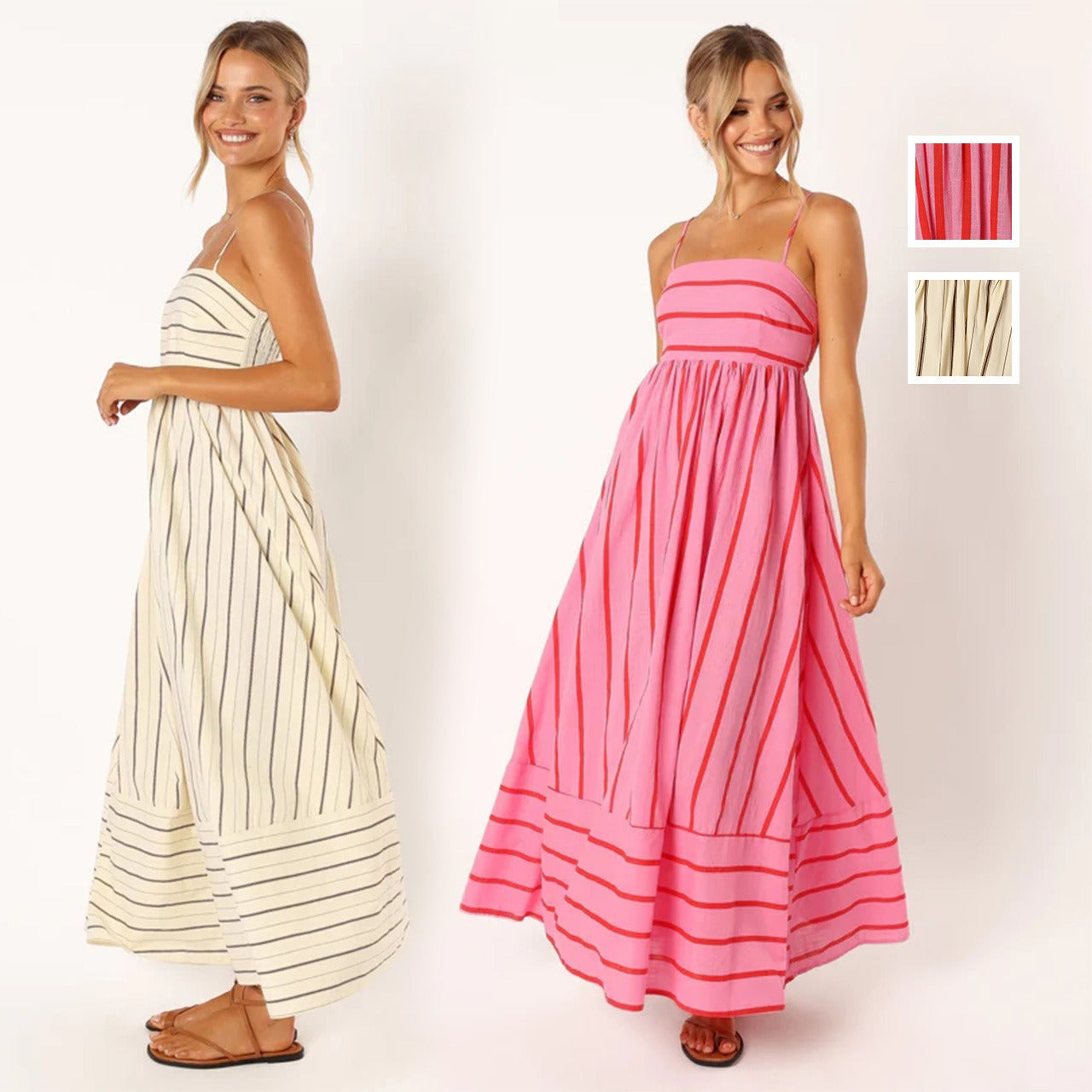 Striped sleeveless halter backless dress