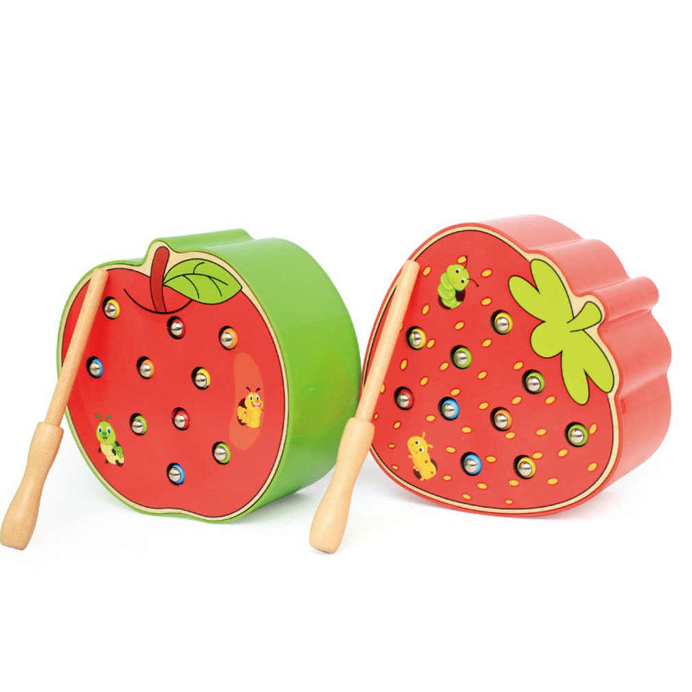 Fruit Shape Kids Wooden Toys Catch Worms Games with Magnetic Stick Montessori Educational Creature Blocks Interactive Toys