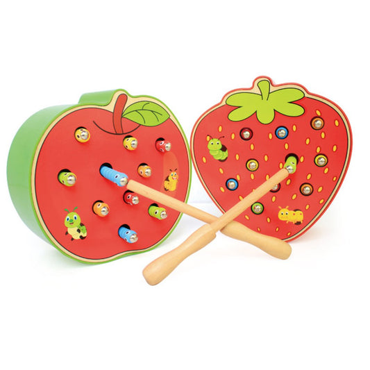 Fruit Shape Kids Wooden Toys Catch Worms Games with Magnetic Stick Montessori Educational Creature Blocks Interactive Toys