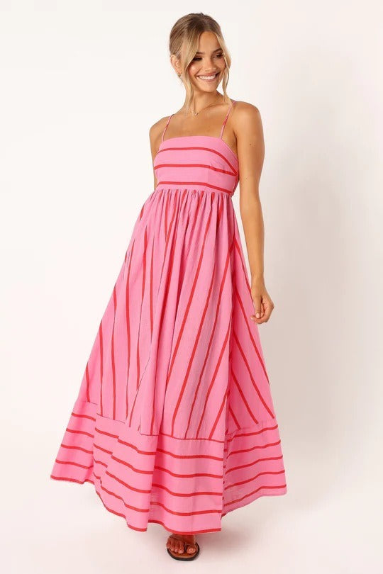 Striped sleeveless halter backless dress