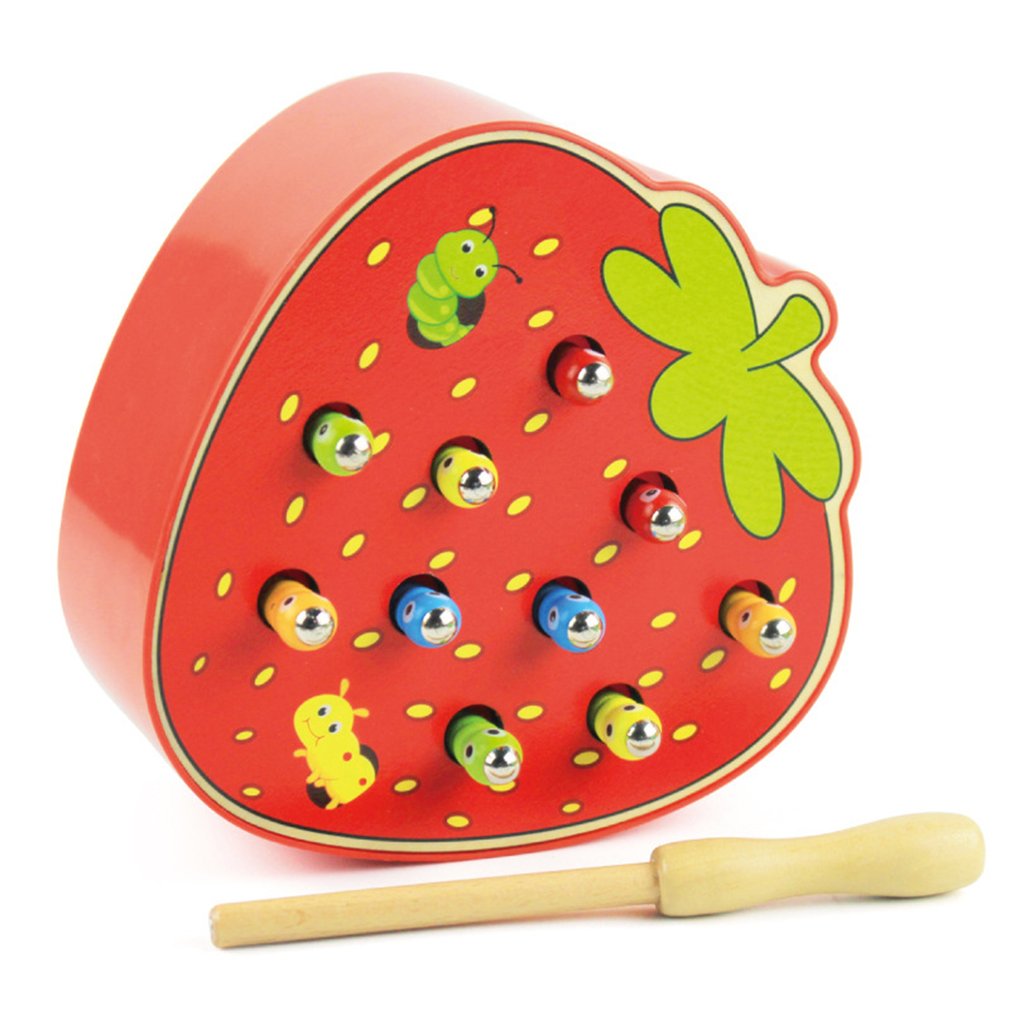 Fruit Shape Kids Wooden Toys Catch Worms Games with Magnetic Stick Montessori Educational Creature Blocks Interactive Toys